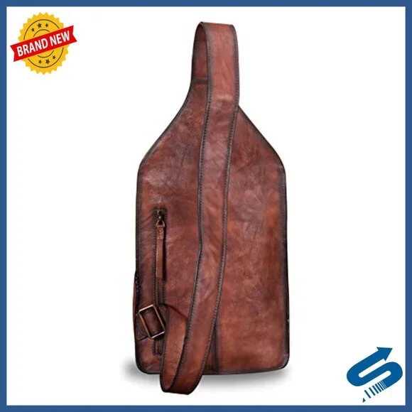 Genuine Leather Vintage Sling Backpack Crossbody Bag for iPad Large Daypack